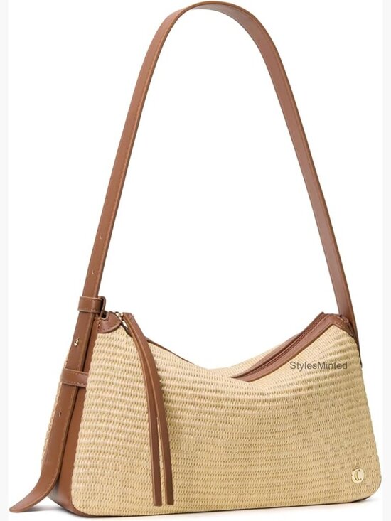 Handbags - Straw Shoulder Bag Woven Handbag Summer Beach Tote Wide Adjustable Strap